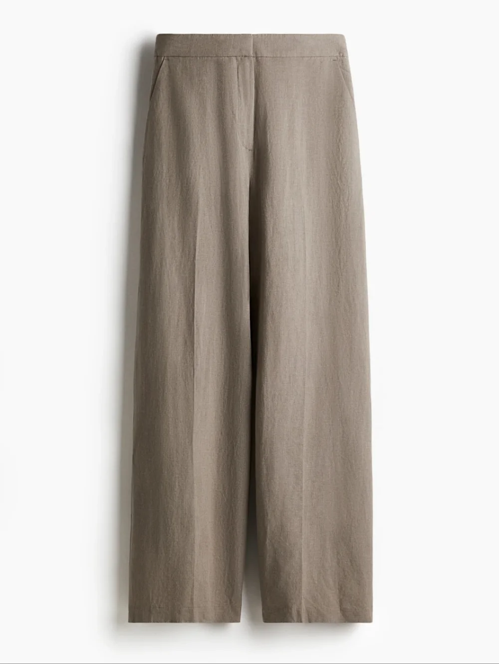 H&M Linen-Blend Pants in Taupe Gray Women's 12 Wide Leg Summer